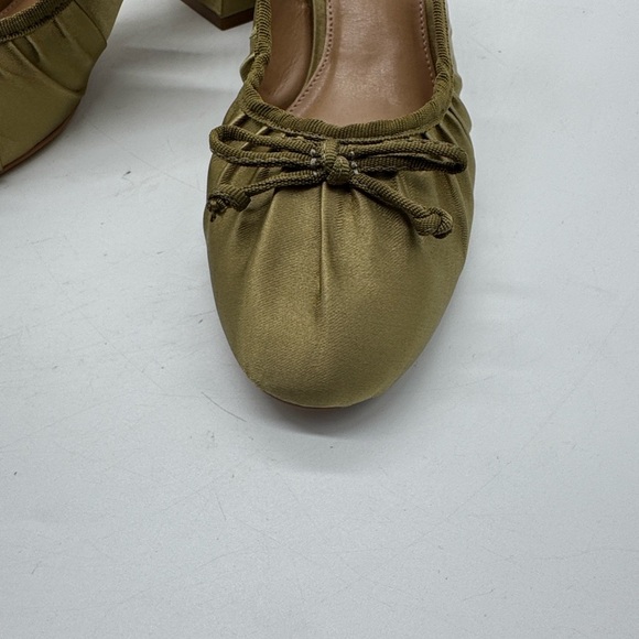 Anthropologie Maeve Satin Slingback Heels Gold Bow Size 38 - Picture 2 of 14